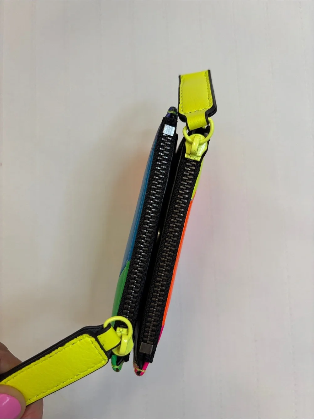 Kurt Geiger Neon Colorblock Leather Zip Card Pouch